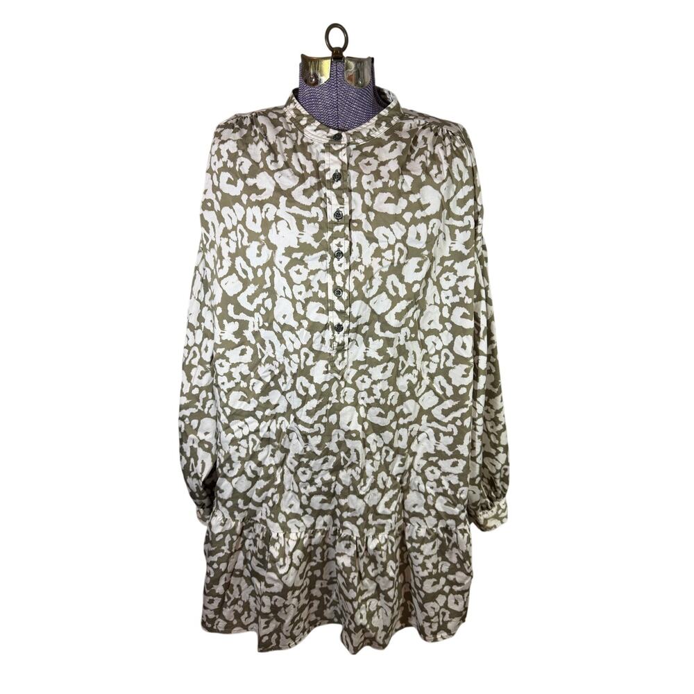 Elizabeth & James Tunic Ruffle Hem Dress Women's Olive Green Leopard Print